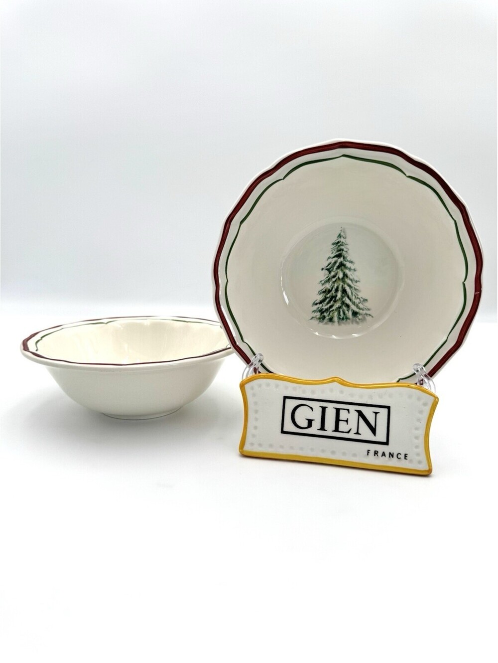 Gien France Filets Noel - Large Soup/ Cereal Bowls 7", Set of 2